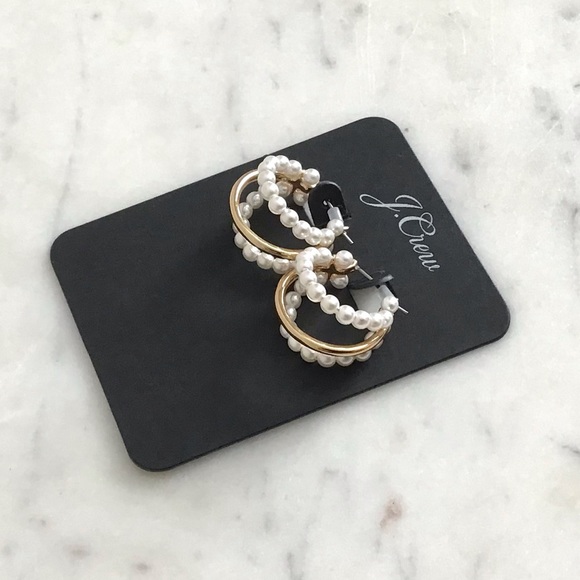 J. CREW Layered Pearl Hoop Earrings NWT - Picture 6 of 9